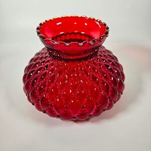Vintage 5.5" Ruby Red Glass Chandelier Lamp Shade Diamond Quilted Cadmium Glow